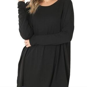 ZENANA PREMIUM Black Dolman Tunic Top Long Sleeve Shirt | Size Small